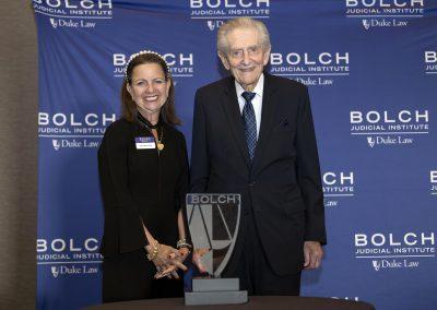 Judge J. Clifford Wallace stands with Susan Bass Bolch, founder of the Bolch Judicial Institute at Duke Law School.