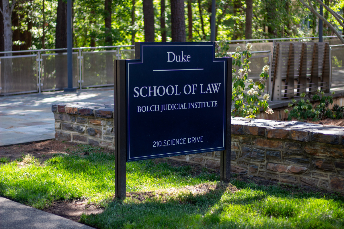 Bolch Sign – Duke Law School Bolch Judicial Institute sign outside Duke University School of Law